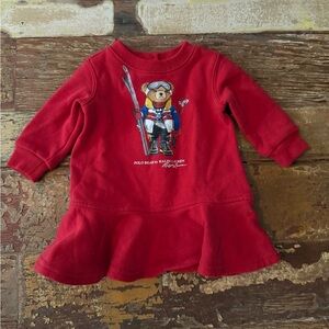 Ralph Lauren Polo Bear Sweater Ski Dress Red Baby Girl Infant | Size 3 Months